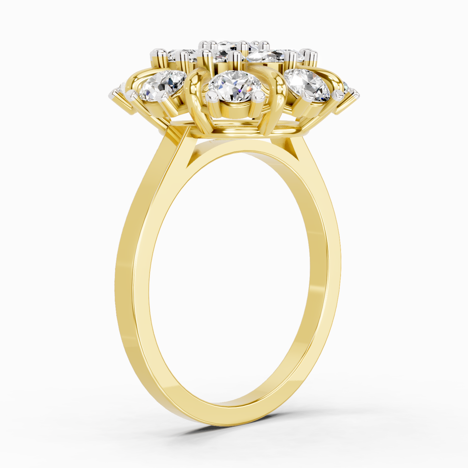 2.36 Ct Round Shape Diamond Cluster Ring | 14K Yellow Gold