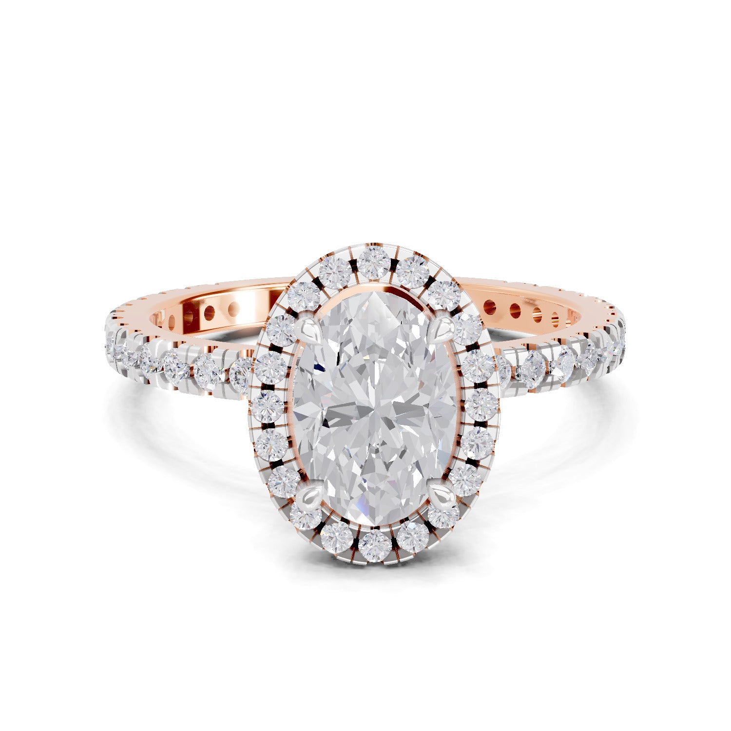 1.66 Carat Oval Shape Halo Engagement Ring | 14K Rose Gold