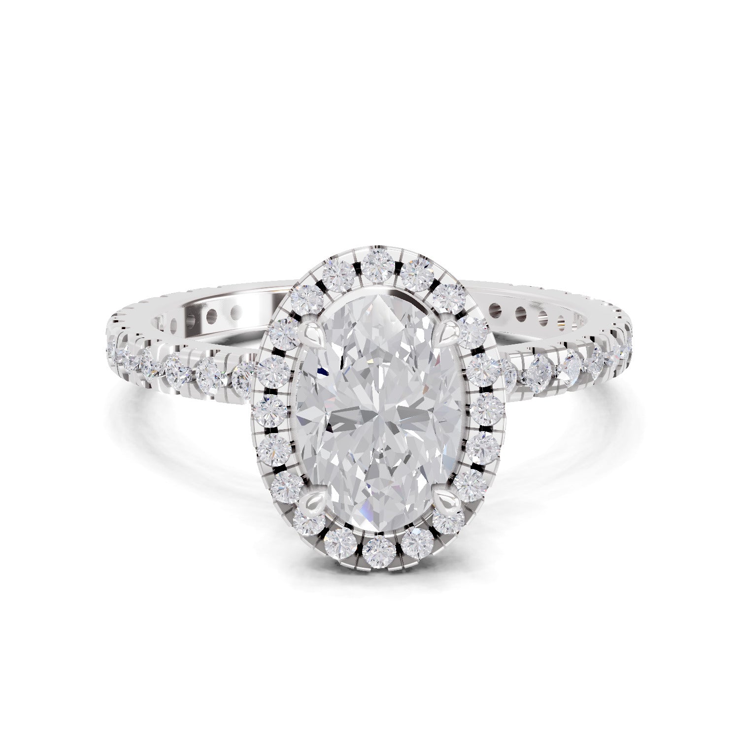 1.66 Carat Oval Shape Halo Engagement Ring | 14K White Gold