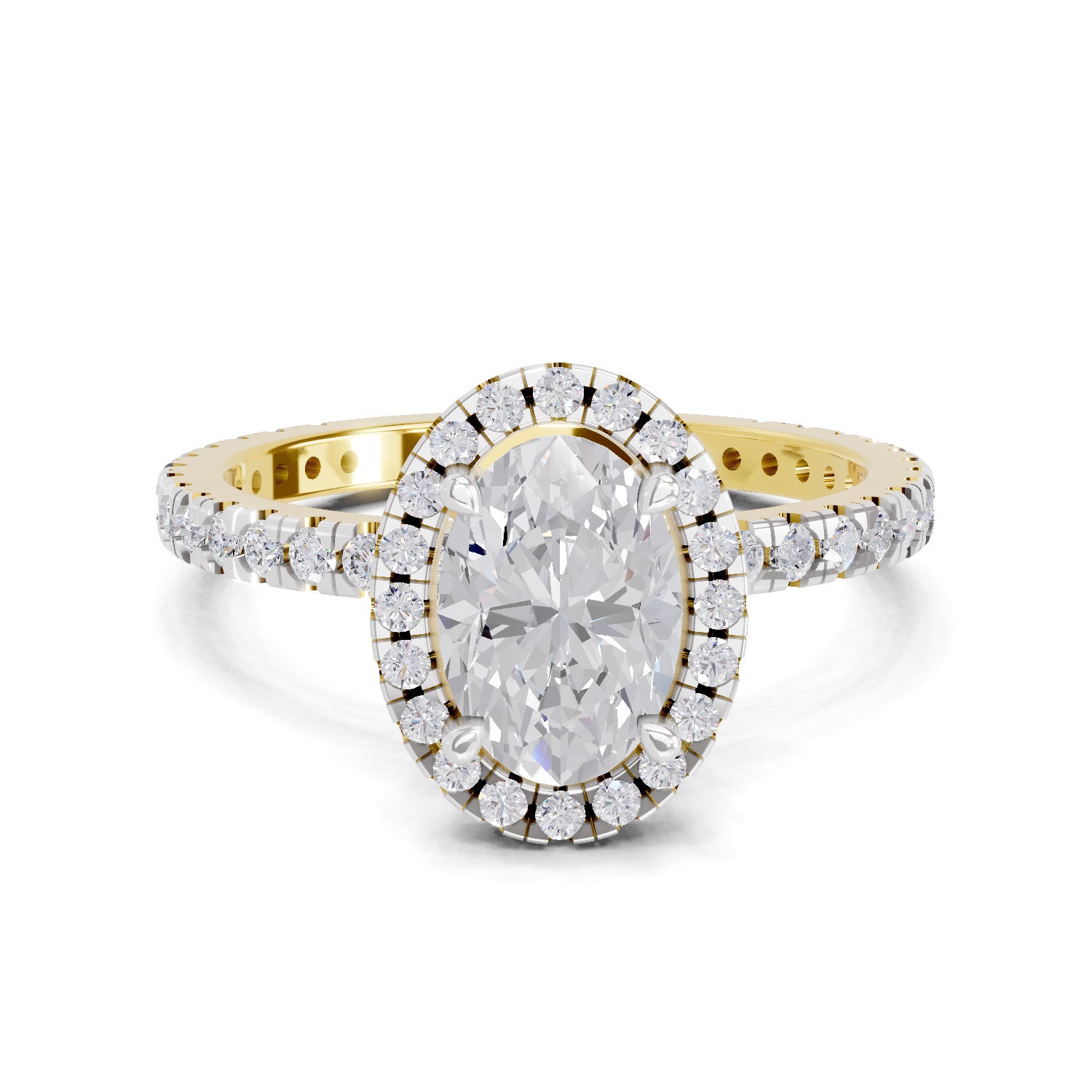 1.66 Carat Oval Shape Halo Engagement Ring | 14K Yellow Gold