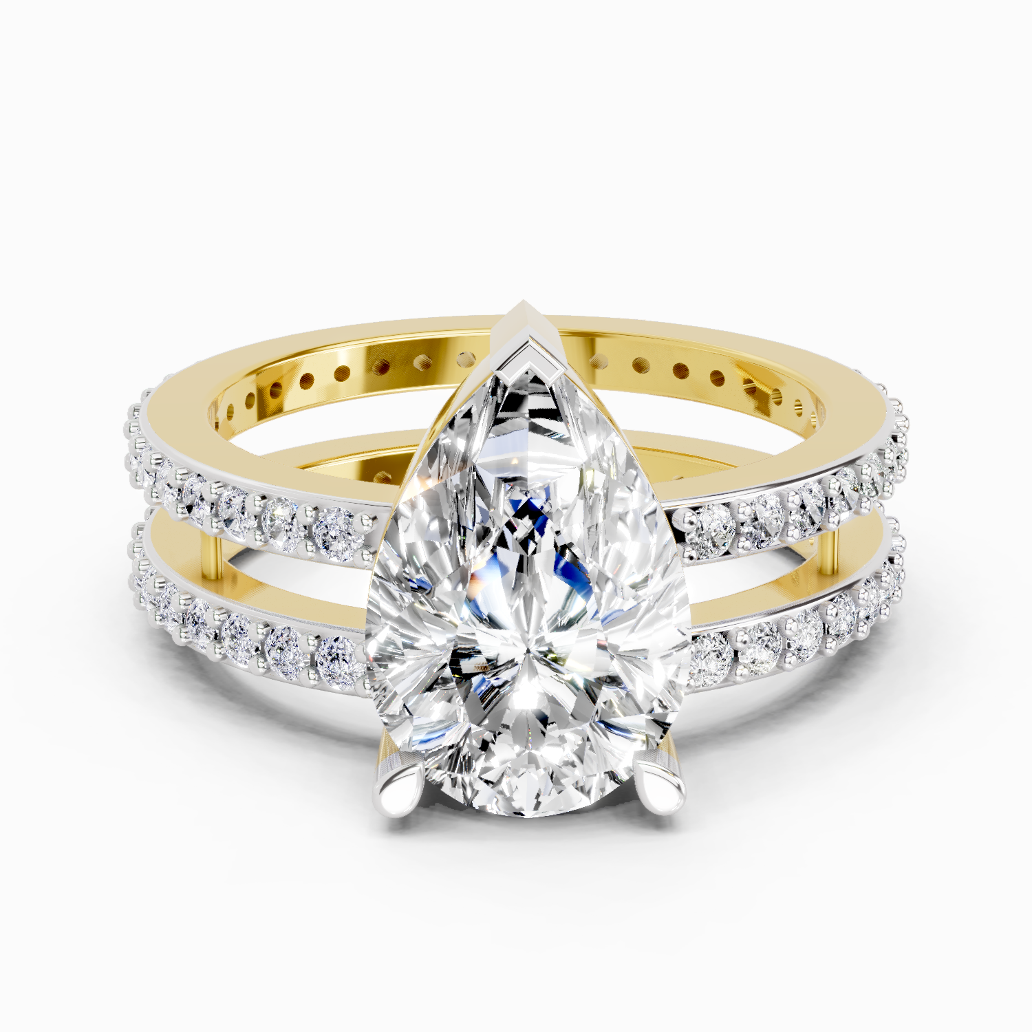 3.98 Ct Pear Shape Diamond Engagement Ring | 14K Yellow Gold