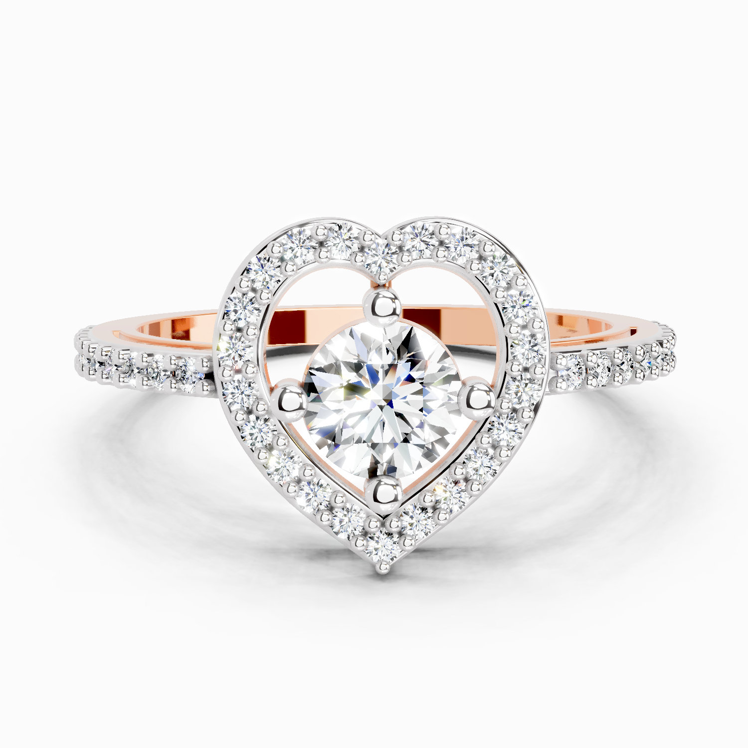 0.84 Ct Round Halo Heart Ring | 14K Rose Gold