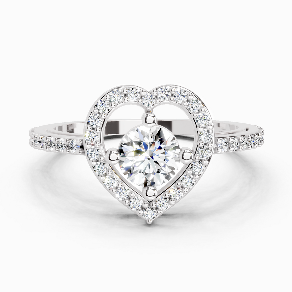 0.84 Ct Round Halo Heart Ring | 14K White Gold