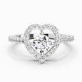 0.84 Ct Round Halo Heart Ring | 14K White Gold