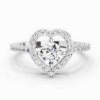 0.84 Ct Round Halo Heart Ring | 14K White Gold