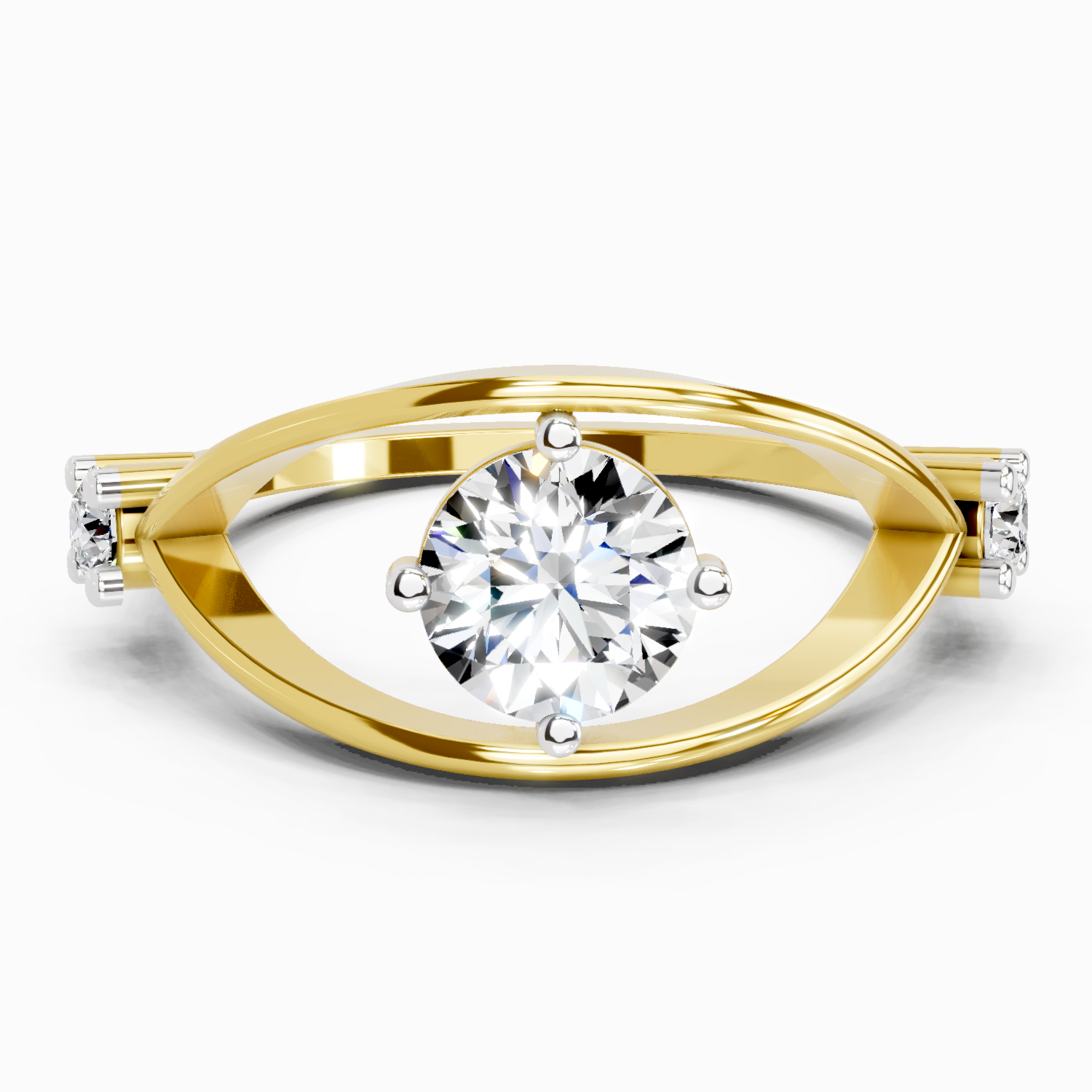 Sparkles Lab Grown Diamond 0.16 Carat Round Shape Evil Eye Solitaire Ring| 14K Yellow Gold