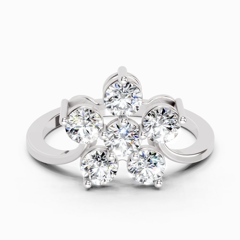 0.81 Ct Round Shape Diamond Flower Ring | 14K White Gold
