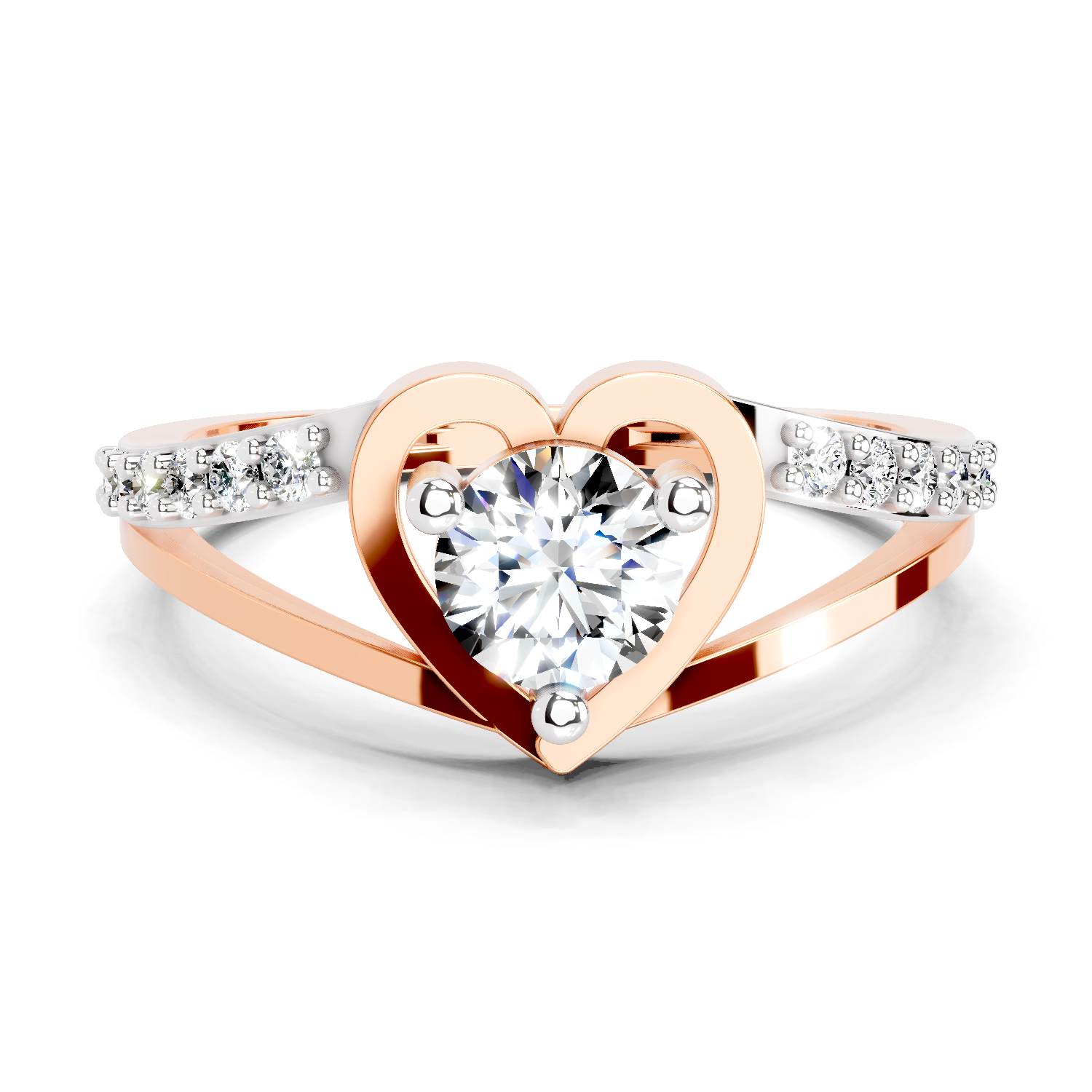 0.67 Ct Heart Round Shape Diamond Ring | 14K Rose Gold