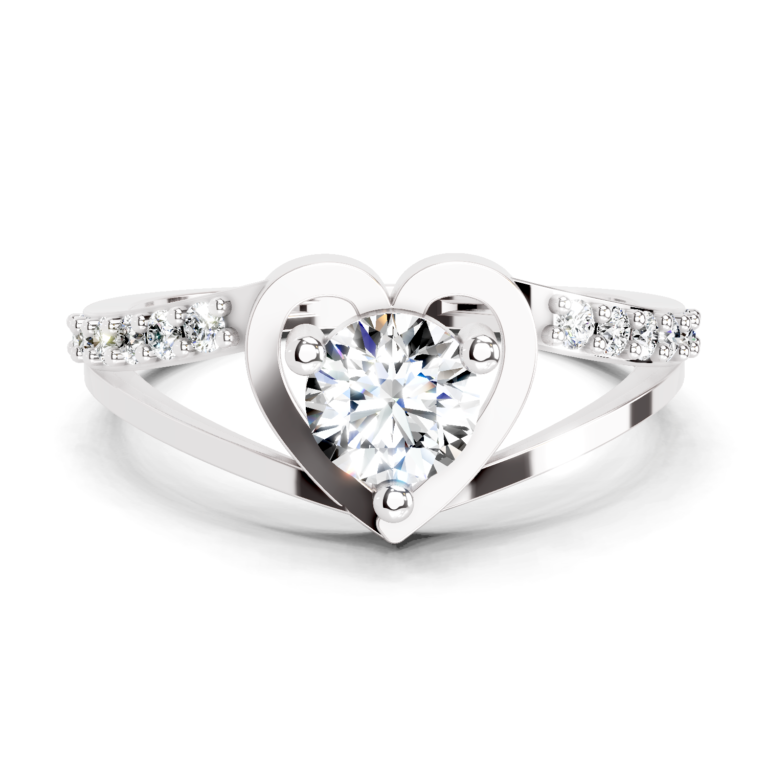 0.67 Ct IGI Cerified Heart Round Shape Diamond Ring | 14K White Gold FG VS Quality Diamonds