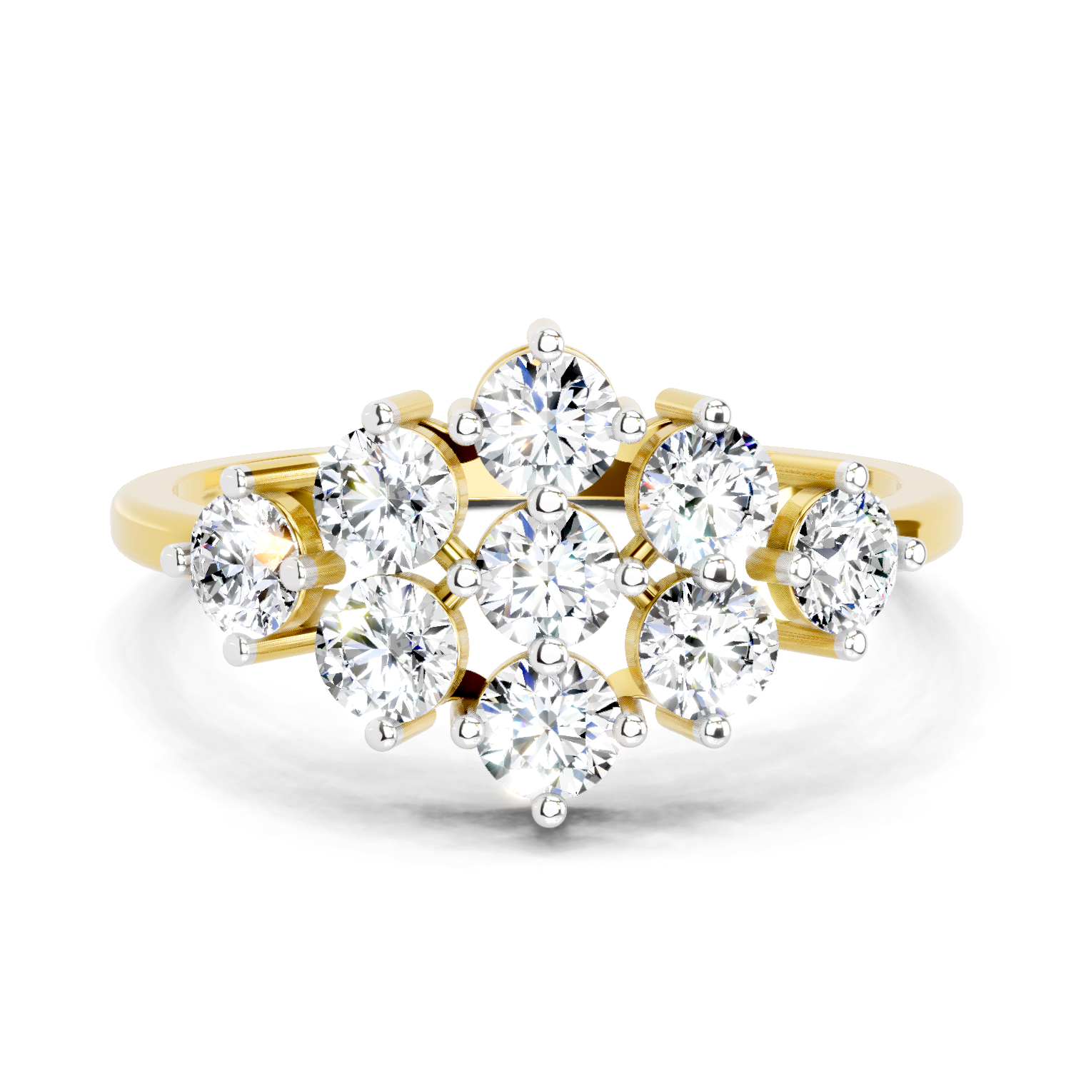 0.77 Carat Round Shape Cluster Diamond Ring | 14K Yellow Gold
