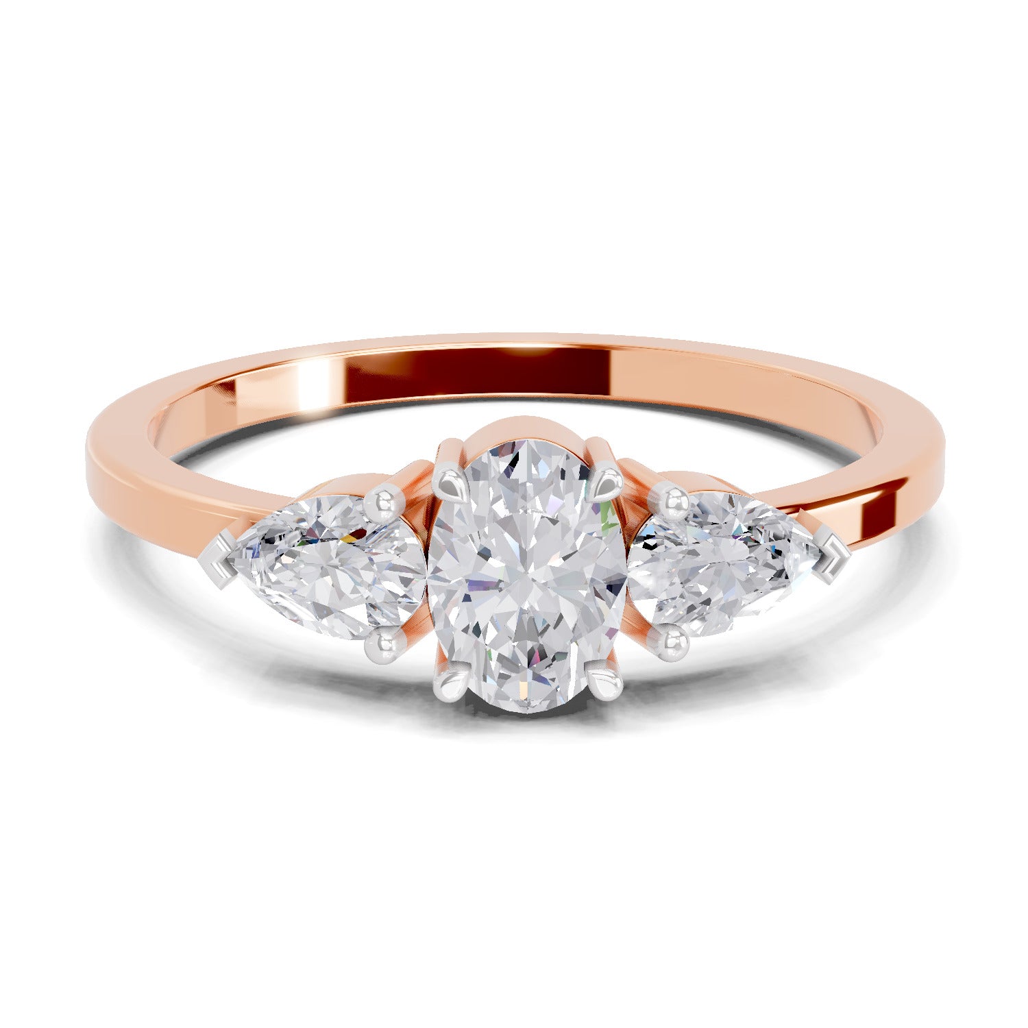 0.60 Carat Three-Stone Oval & Pear Diamond Engagement Ring | 14K Rose Gold