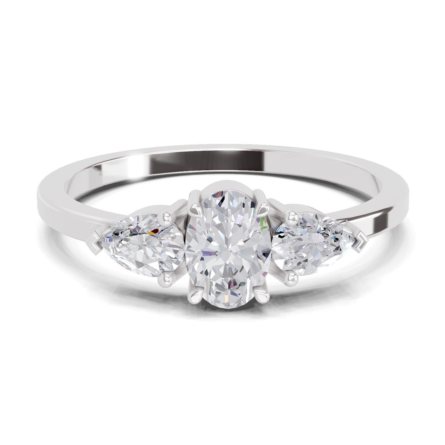 0.60 Carat Three-Stone Oval & Pear Diamond Engagement Ring | 14K White Gold
