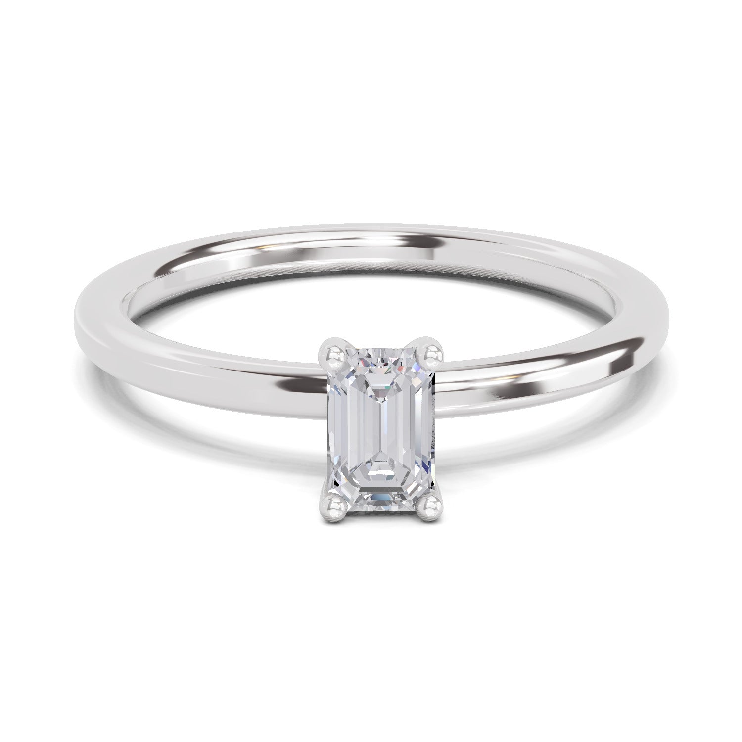 0.4 Carat Emerald Shape Solitaire Diamond Engagement Ring | 14K White Gold