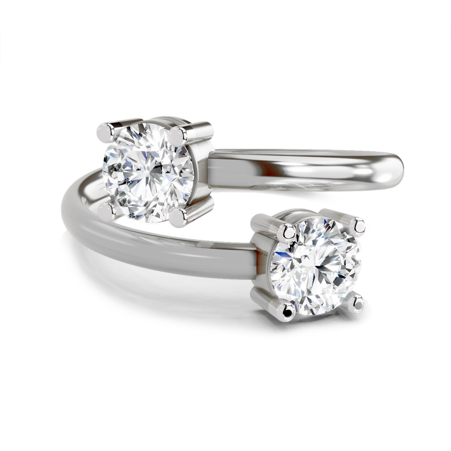 1 Ct Round Shape Diamond Two-Stone Open Ring | 14K White Gold