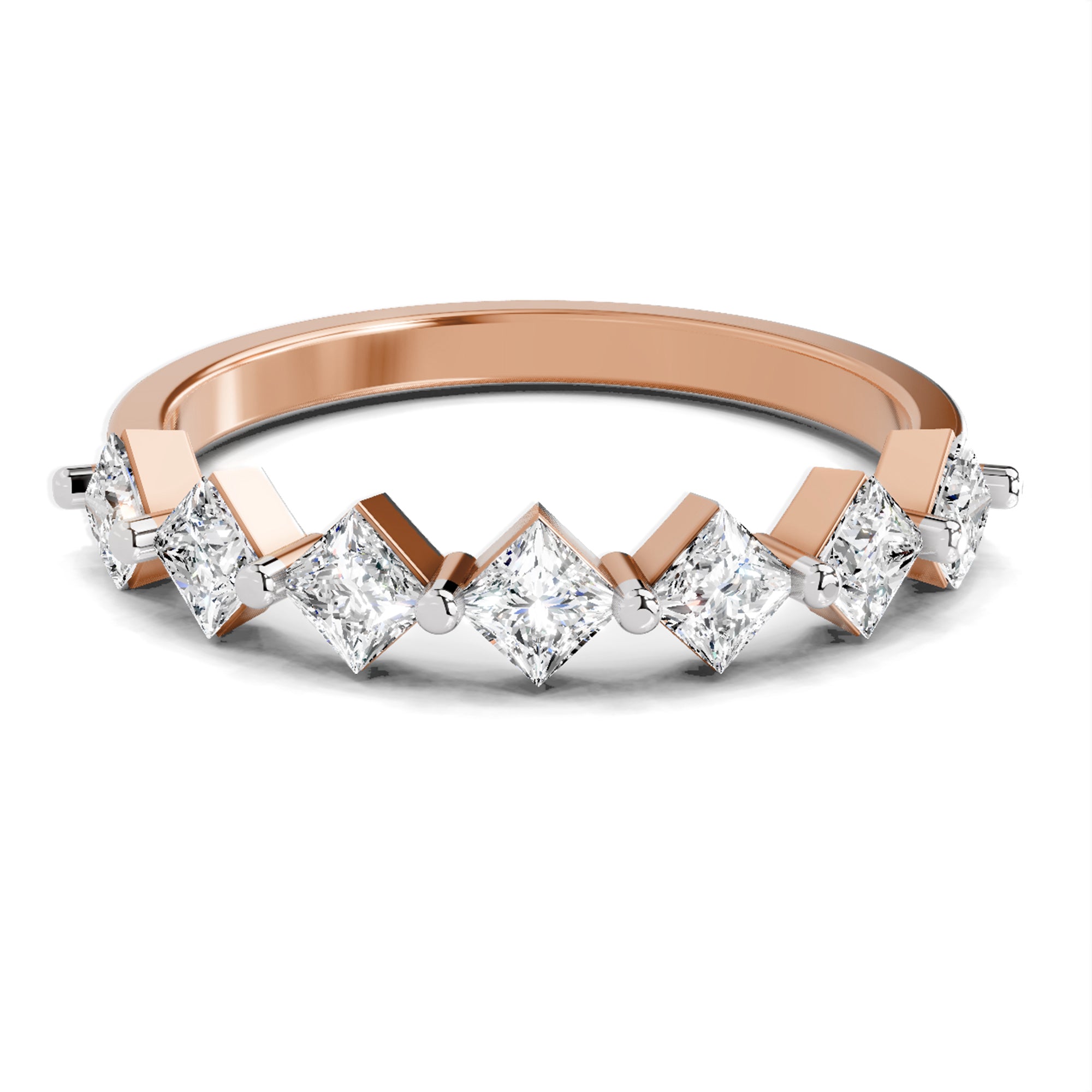 7 Stone Band 0.75 Princess Shape Diamond | 14K Rose Gold