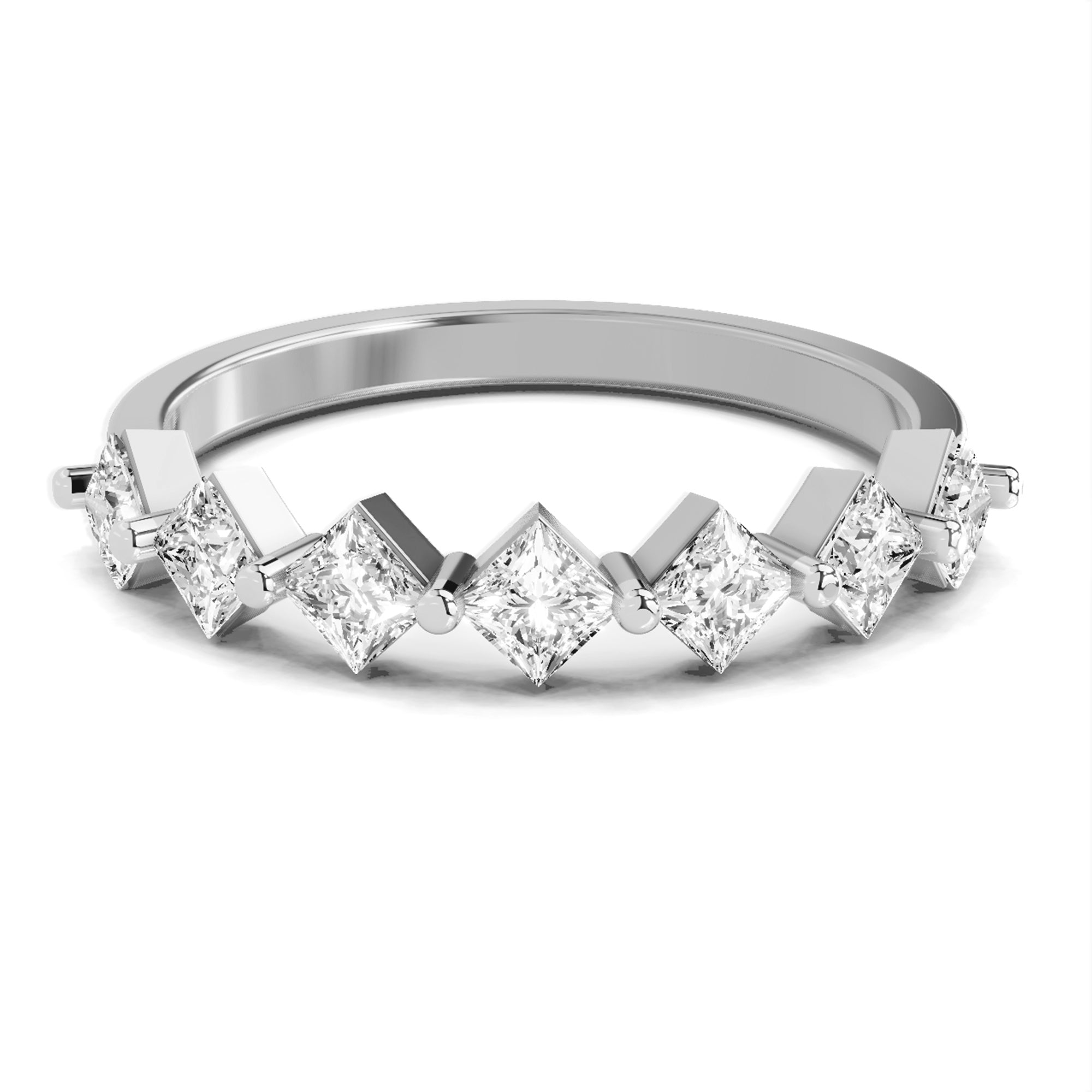 7 Stone Band 0.75 Princess Shape Diamond | 14K White Gold