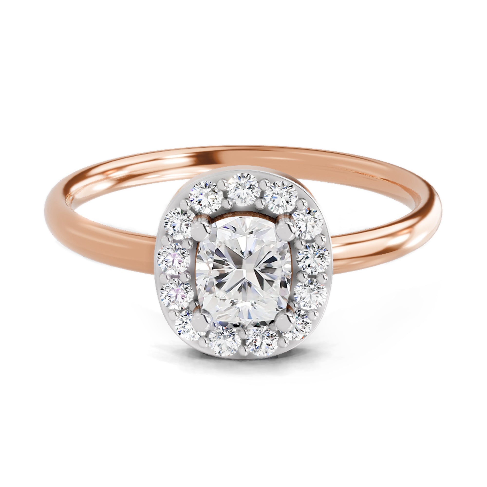 0.70 Cushion Shape Center Diamond Halo Ring | 14K Rose Gold