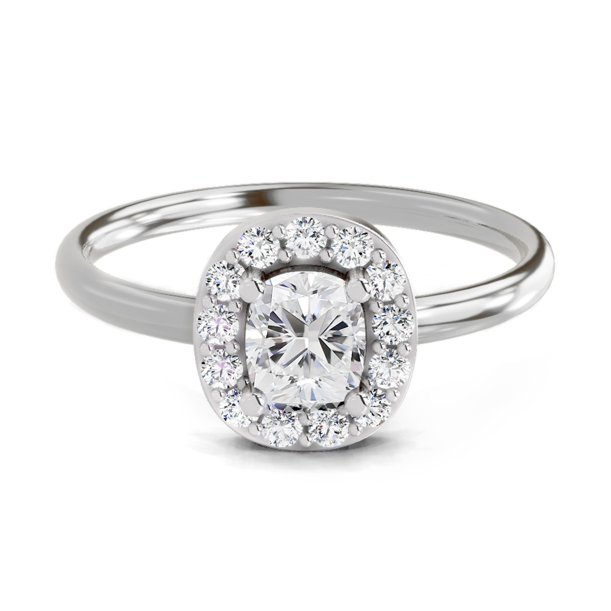 0.70 Cushion Shape Center Diamond Halo Ring | 14K White Gold