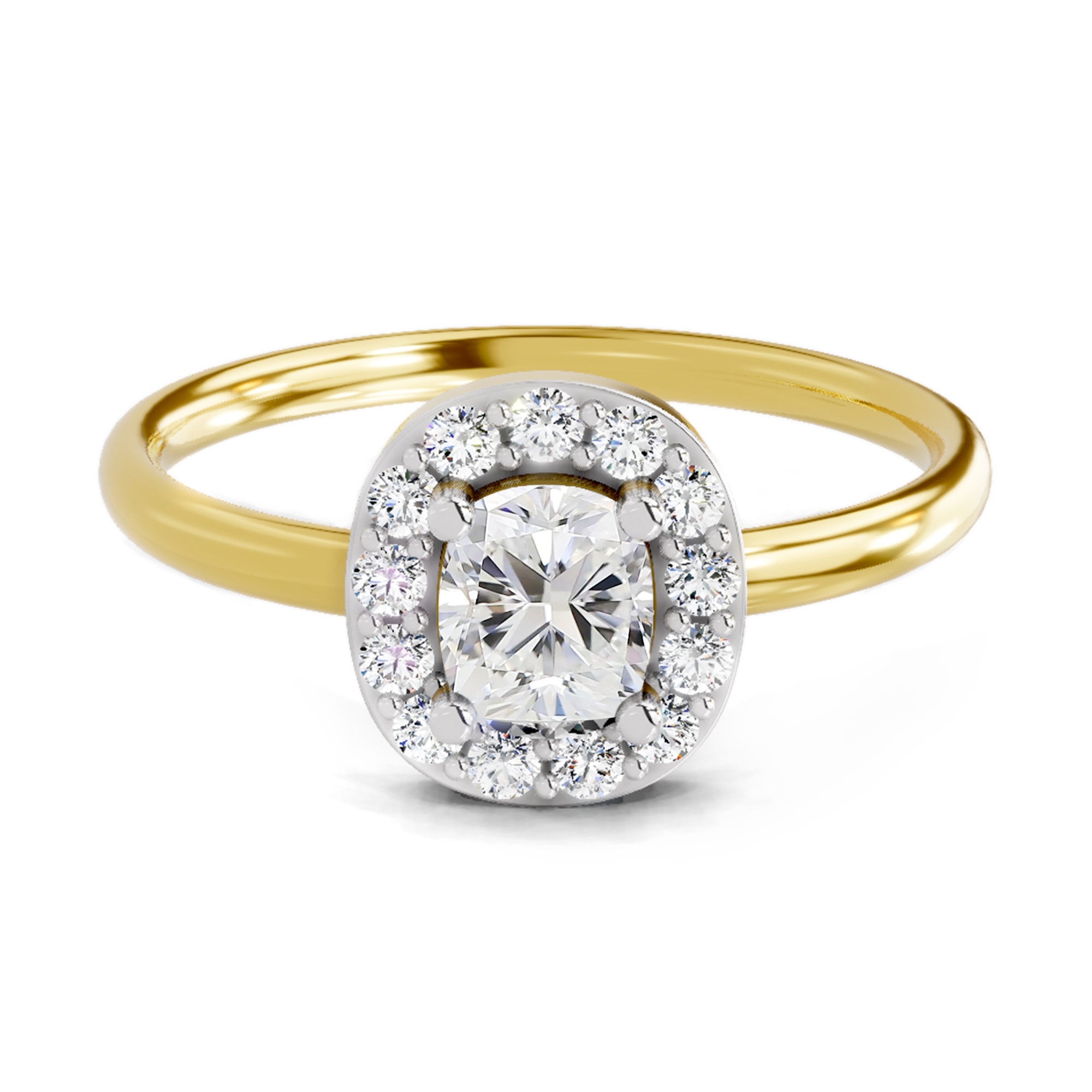 0.70 Cushion Shape Center Diamond Halo Ring | 14K Yellow Gold
