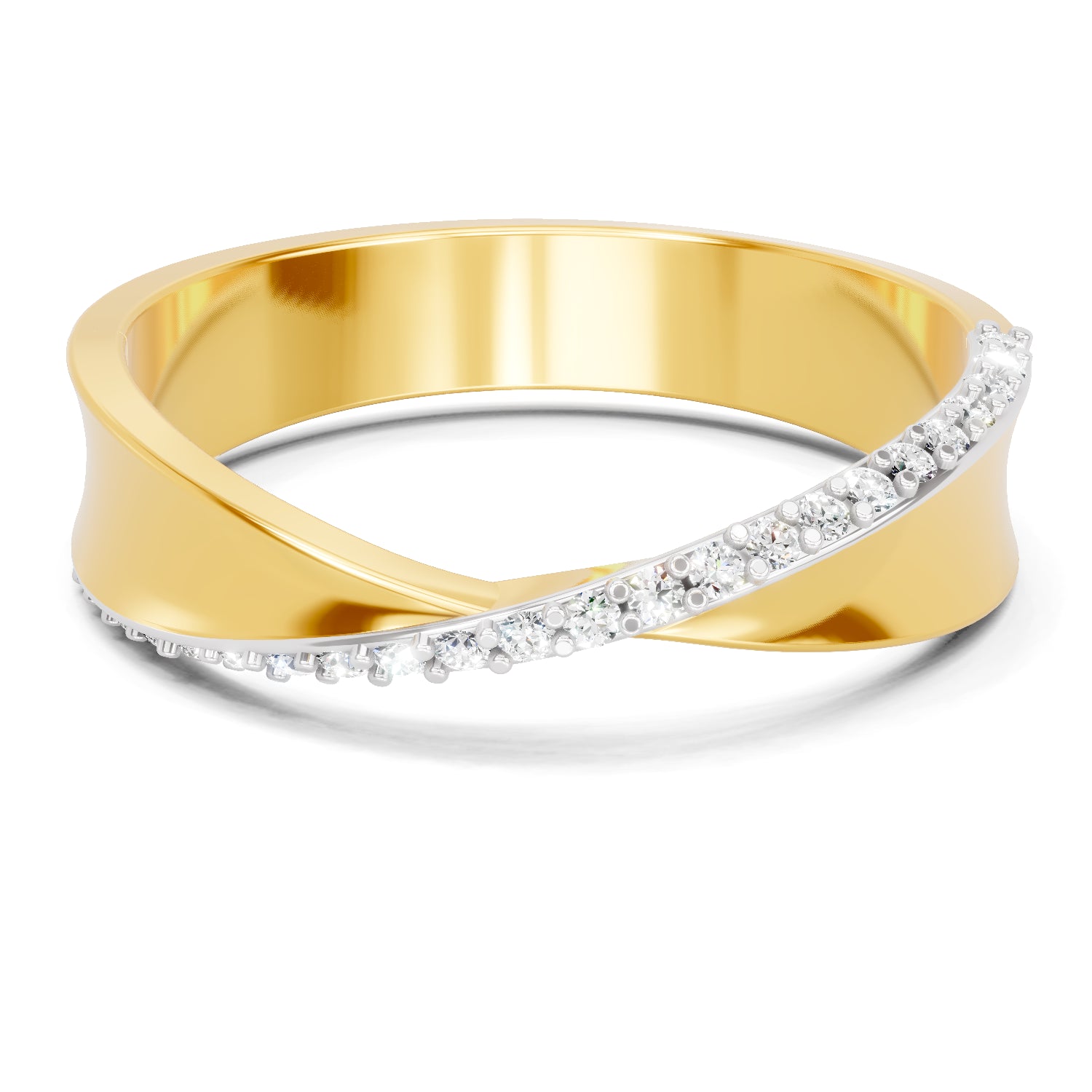 0.14 Carat| 925 Sterling Silver Gold Plated Crossover Ring (Size-5)
