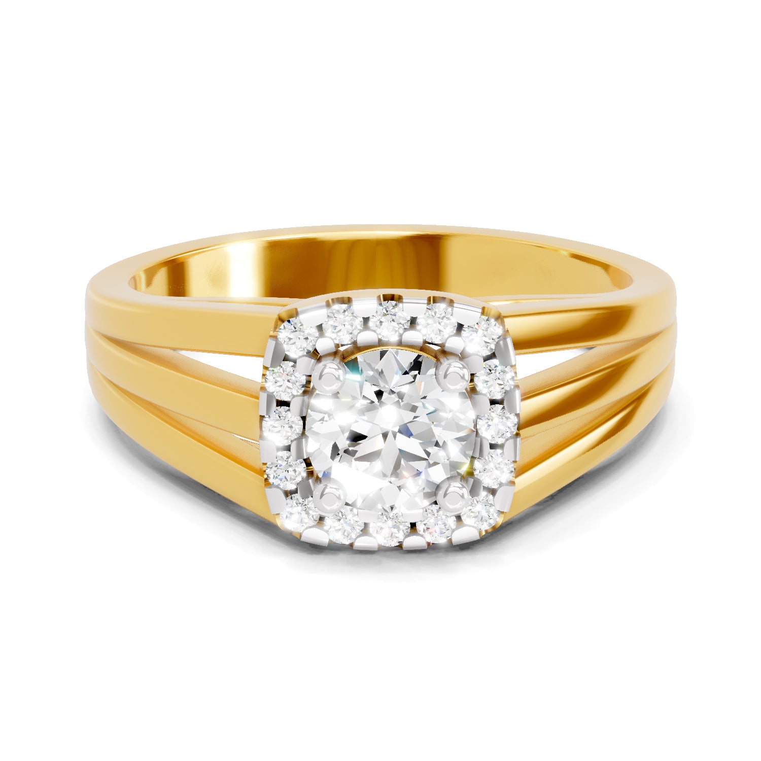 0.61 Carat  | 925 Sterling Silver Gold Plated Halo Ring