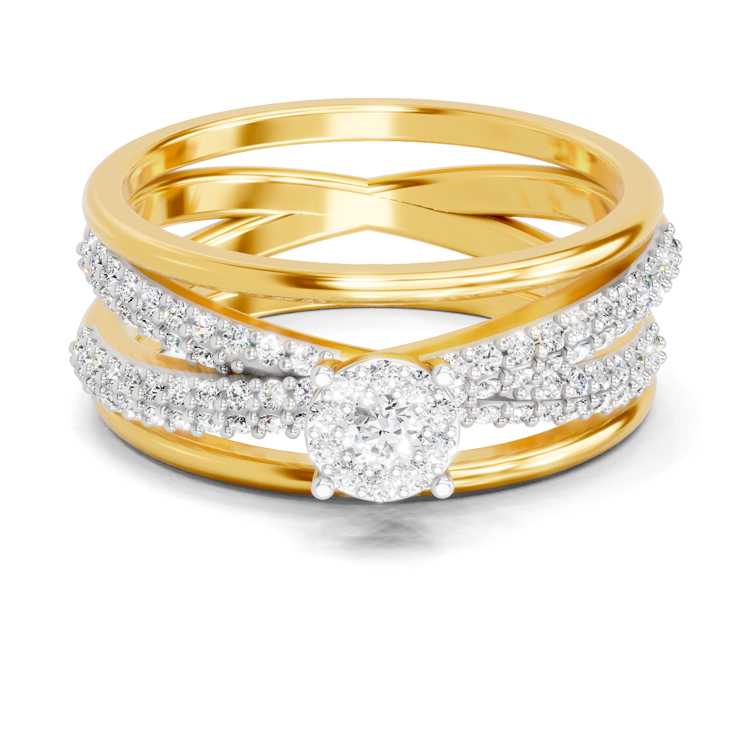 0.55 Carat| 925 Sterling Silver Gold Plated Fashion Criss Cross Ring