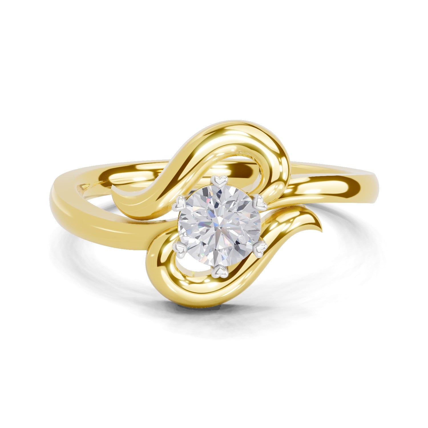 0.33 Carat Round Shape Diamond | 925 Sterling Silver Gold Plated Solitaire Swirl Ring