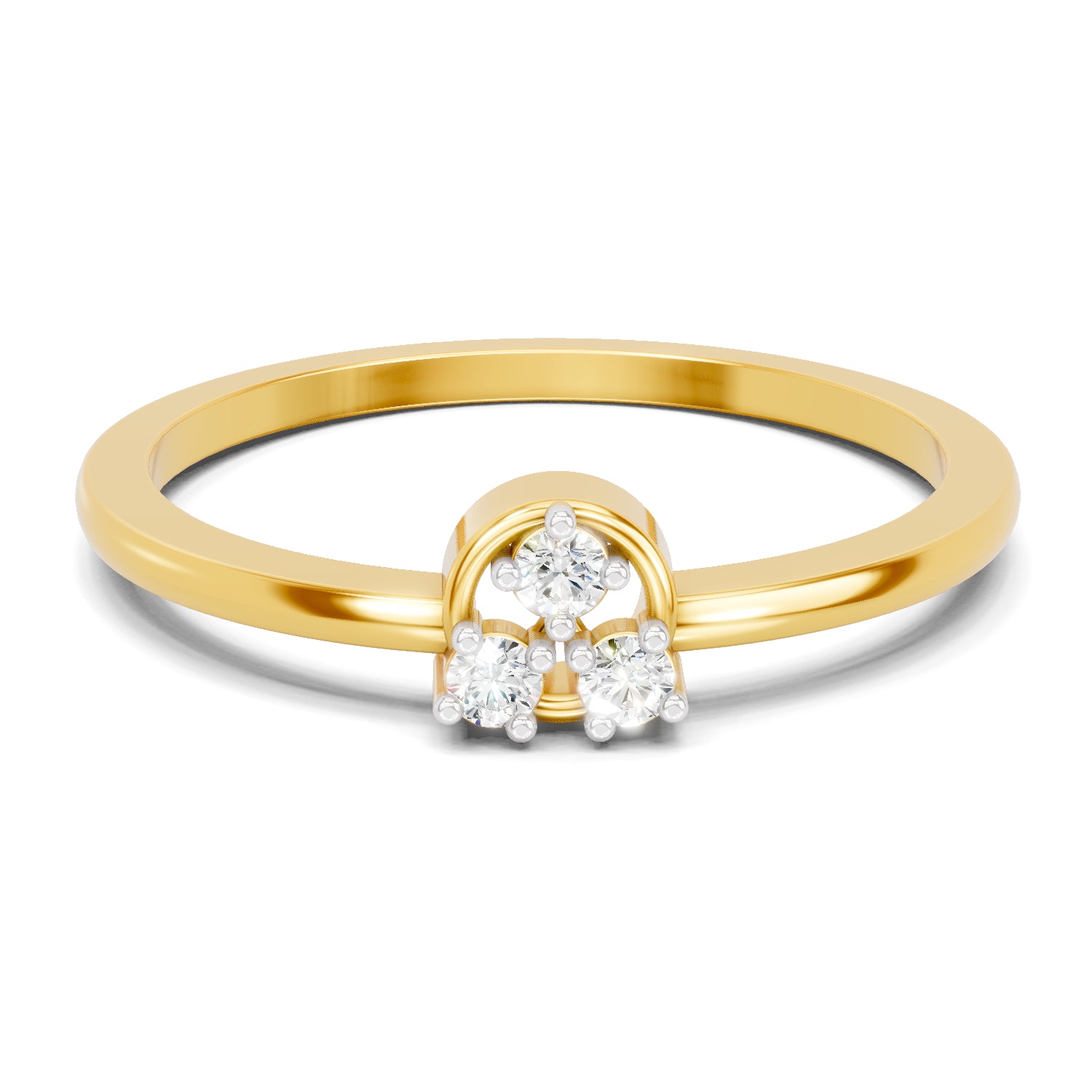 0.08 Carat | 925 Sterling Silver Gold Plated Dainty Three-Diamond Ring