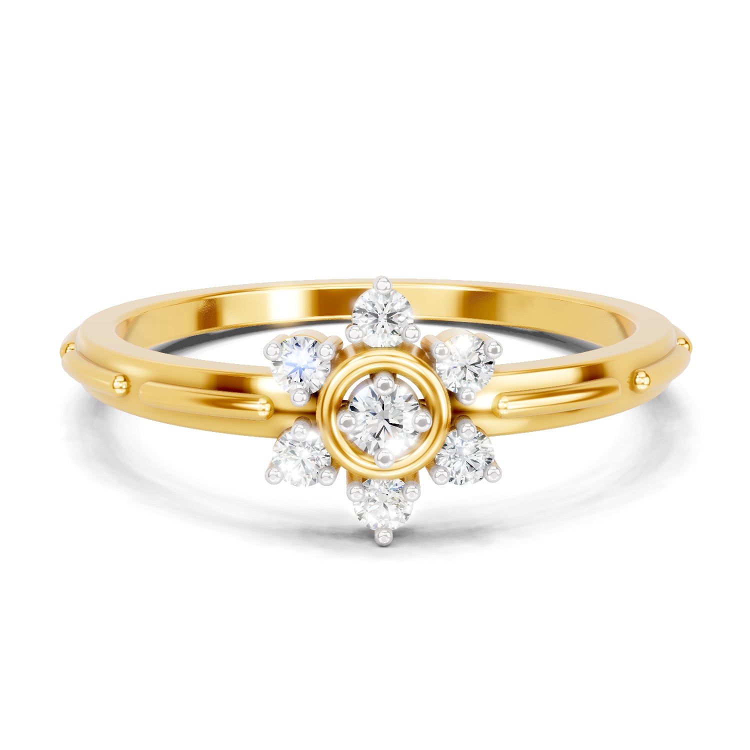0.12 Carat | 925 Sterling Silver Gold Plated floral cluster Ring