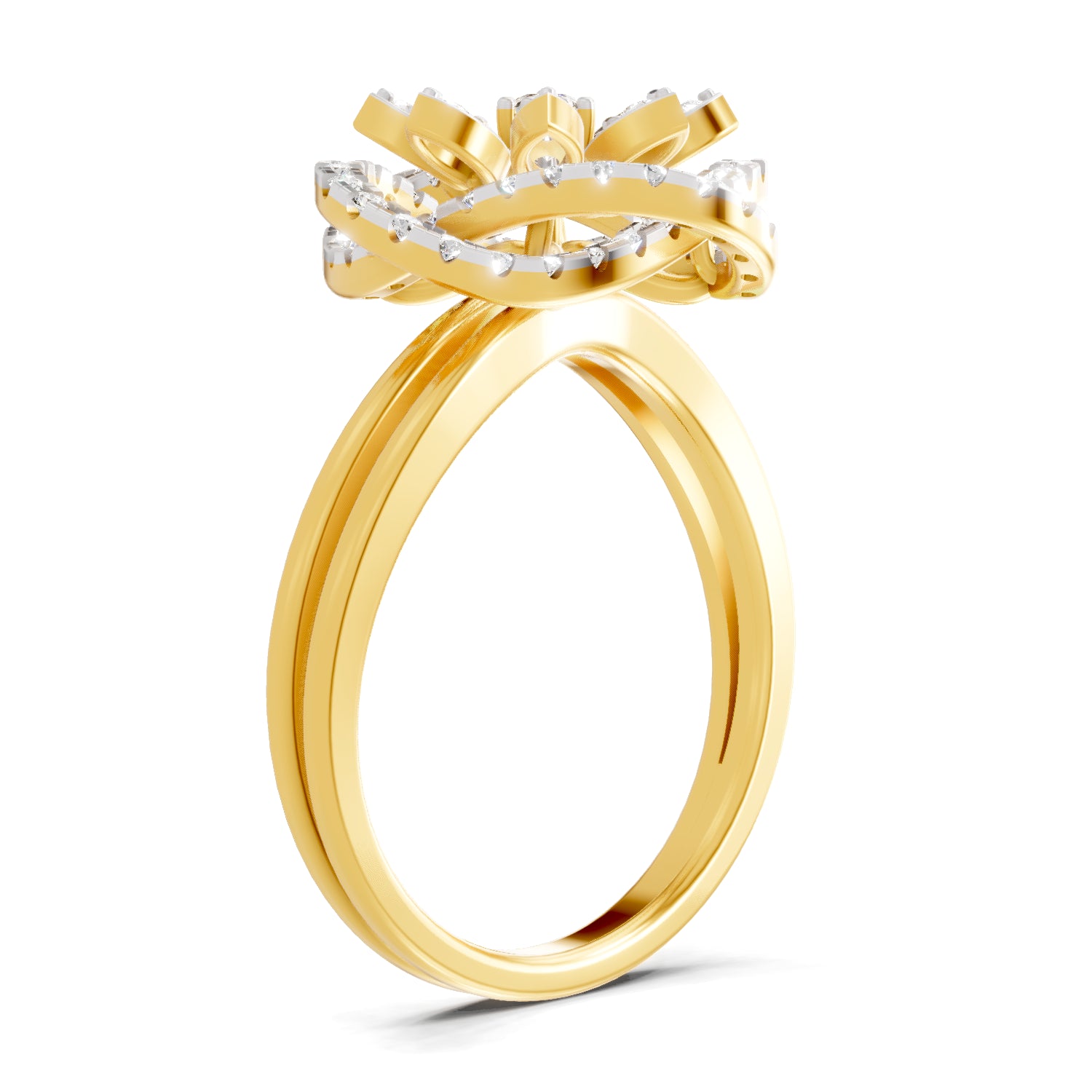 0.56 Carat | 925 Sterling Silver Gold Plated Quad-Floral Diamond  Ring