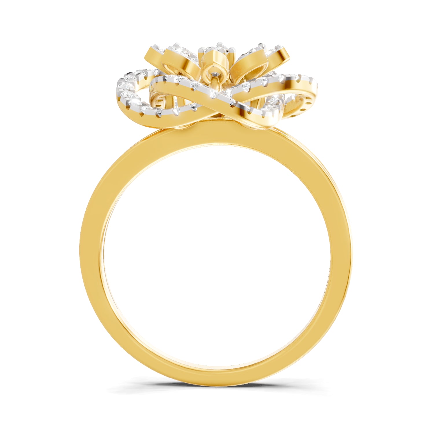 0.56 Carat | 925 Sterling Silver Gold Plated Quad-Floral Diamond  Ring
