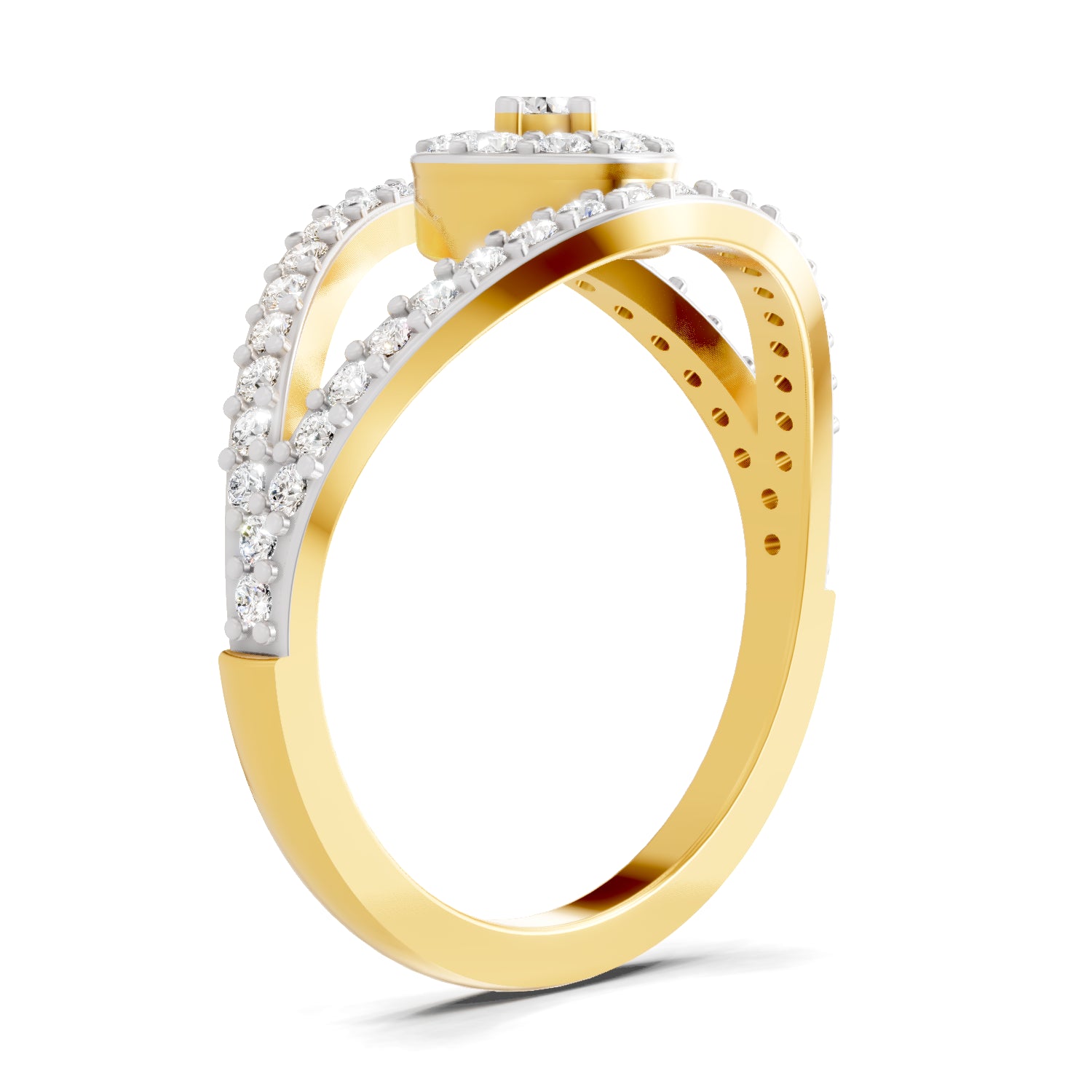 0.84 Carat | 925 Sterling Silver Gold Plated Pave Eye Diamond  Ring