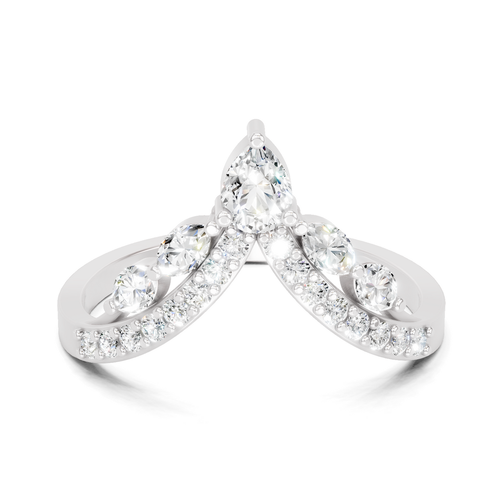 0.48 Carat Pear, Marquise & Round Shape Diamond Chevron Ring | 14K White Gold