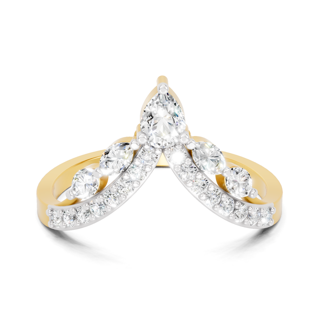 0.48 Carat Pear, Marquise & Round Shape Diamond Chevron Ring | 14K Yellow Gold