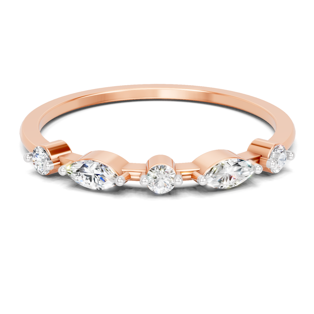 0.24 Carat Round & Marquise Shape Diamond Five-Stone Ring | 14K Rose Gold