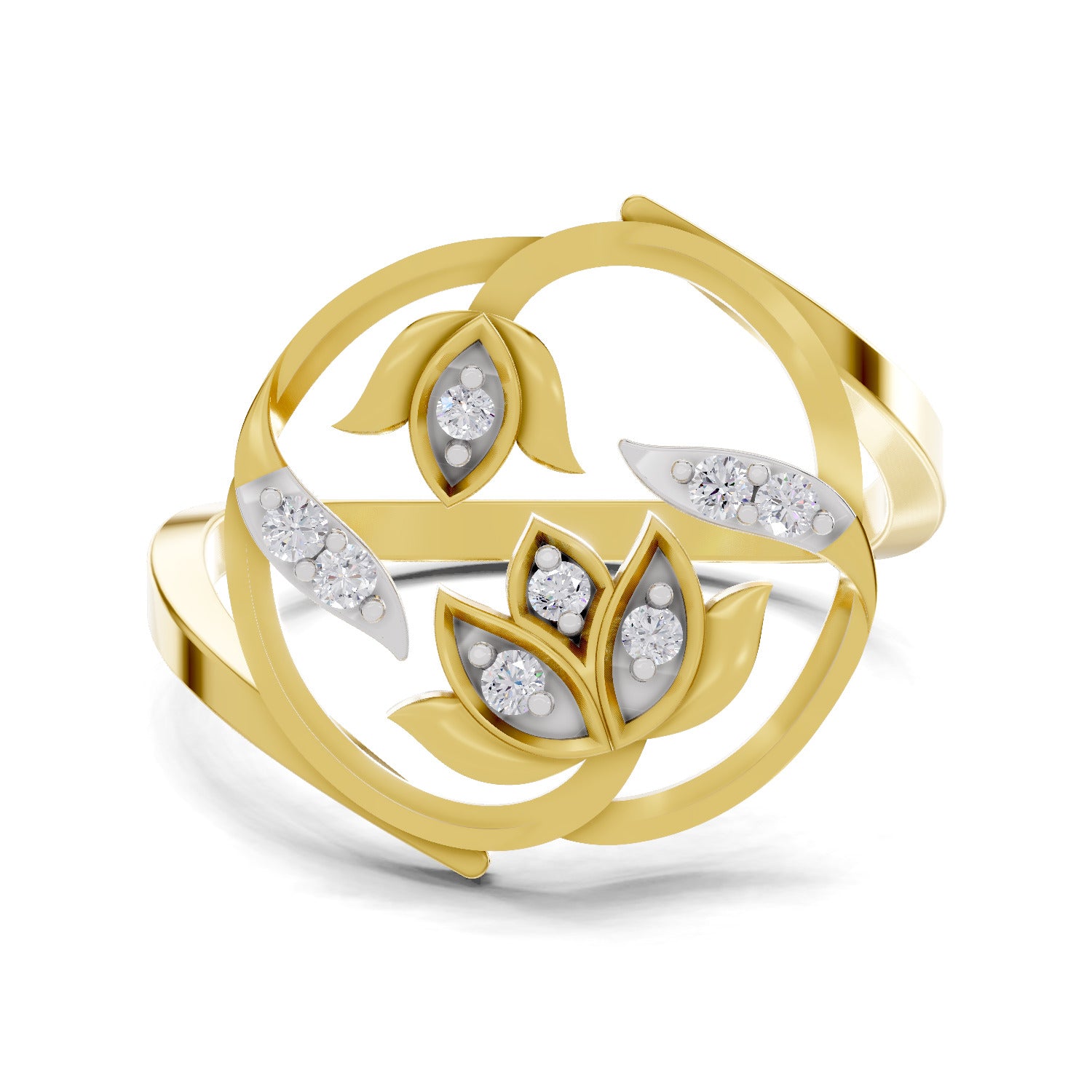 0.09 Ct | 925 Sterling Silver Yellow Gold Plated Lotus Ring