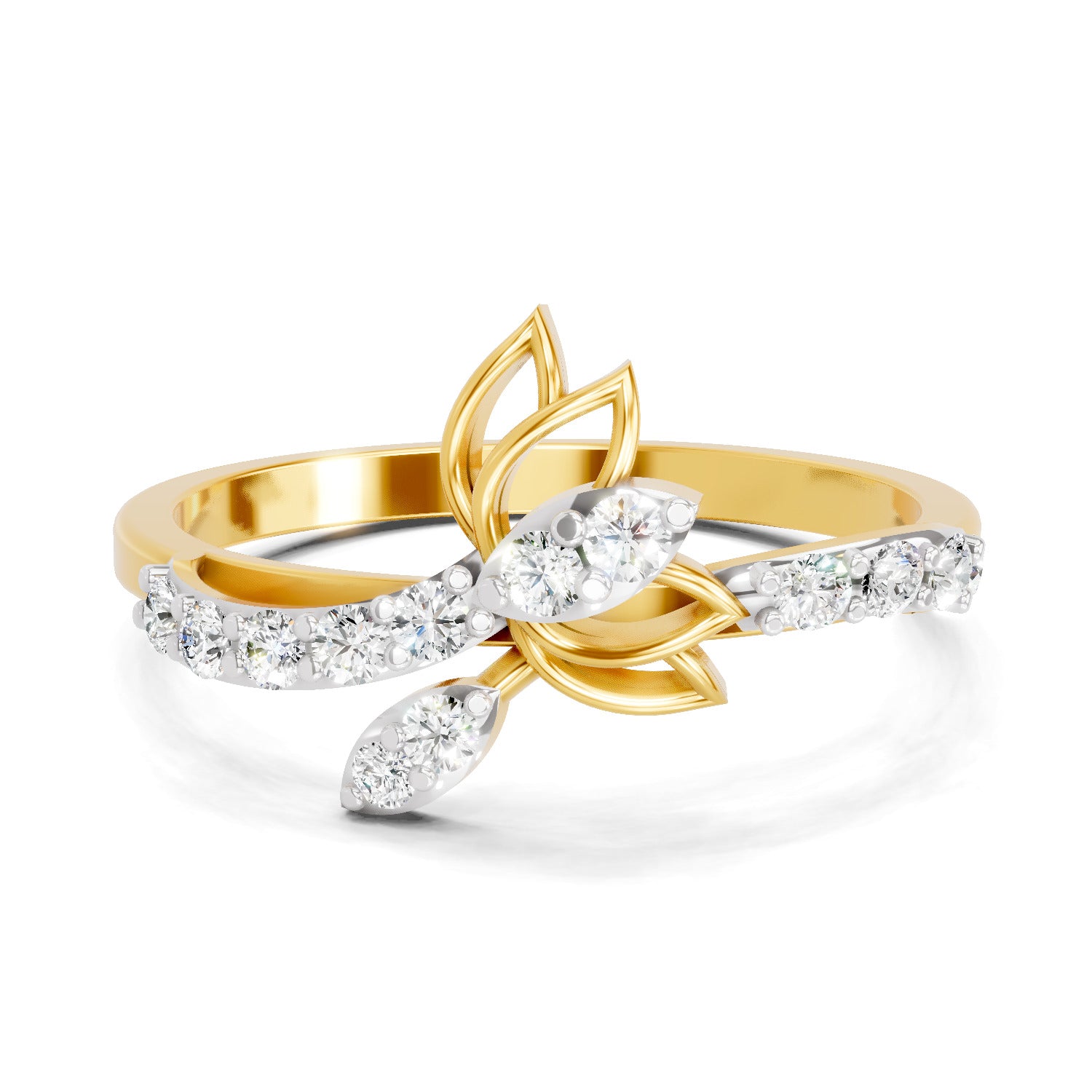 0.18 Ct | 925 Sterling Silver Yellow Gold Plated Lotus Ring