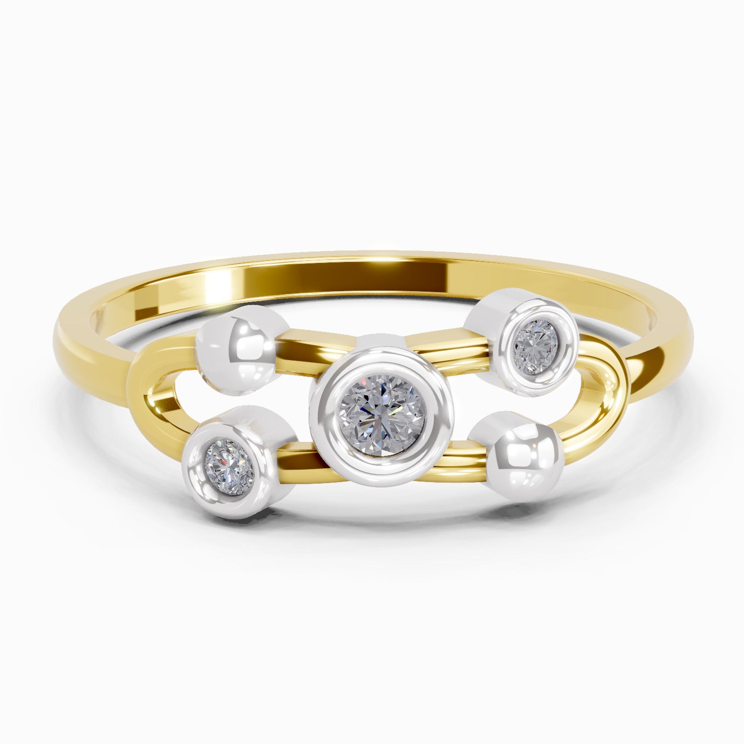 0.11 Ct | 925 Sterling Silver Yellow Gold Plated 3 Stone Ring
