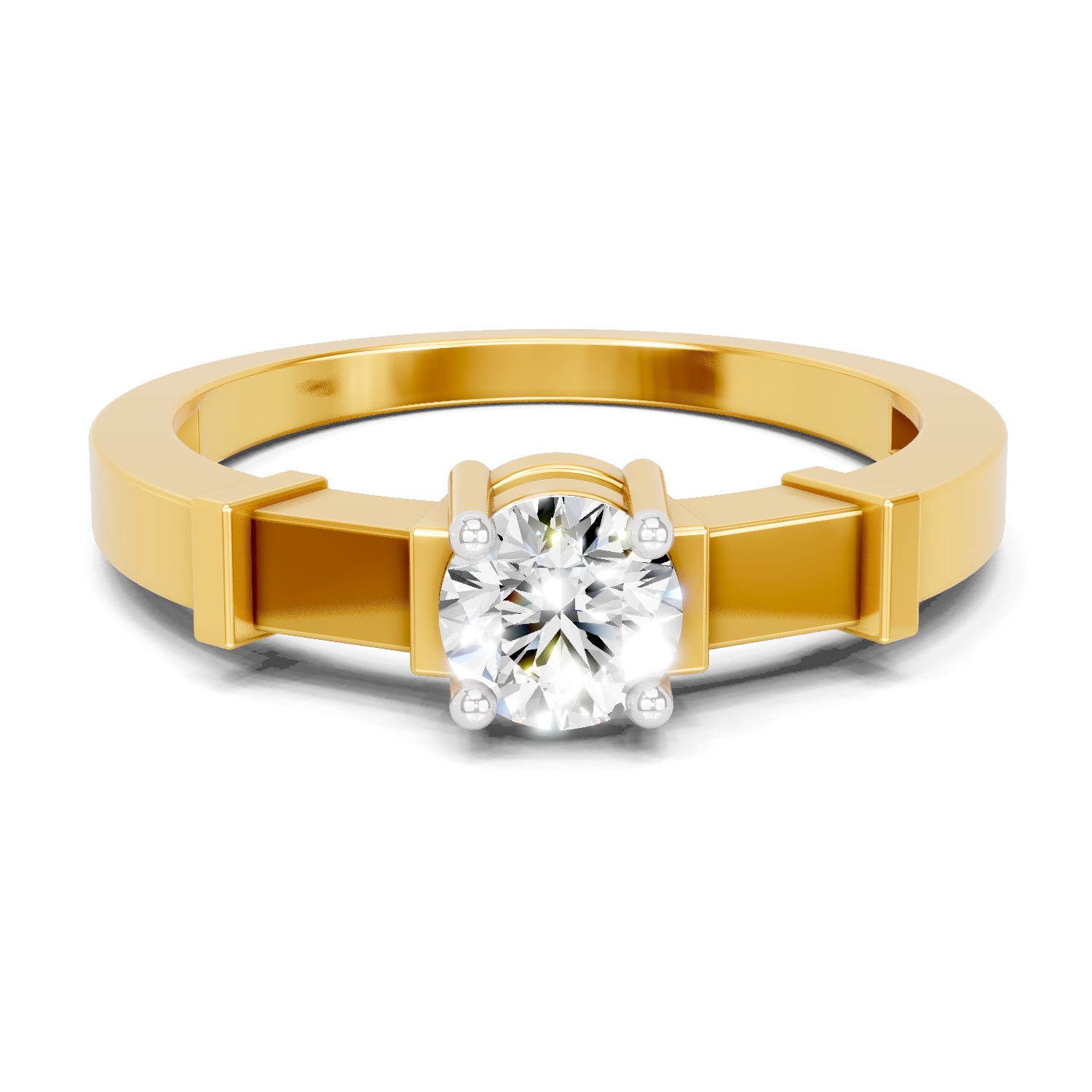 0.5 Carat  | 925 Sterling Silver Gold Plated 4 Prong Solitaire Ring