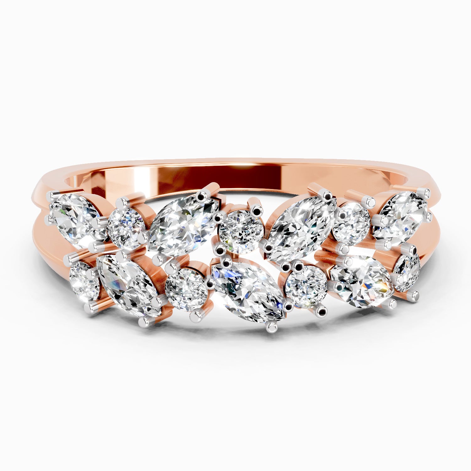0.7 Ct Marquise And Round Cluster Ring | 14K Rose Gold
