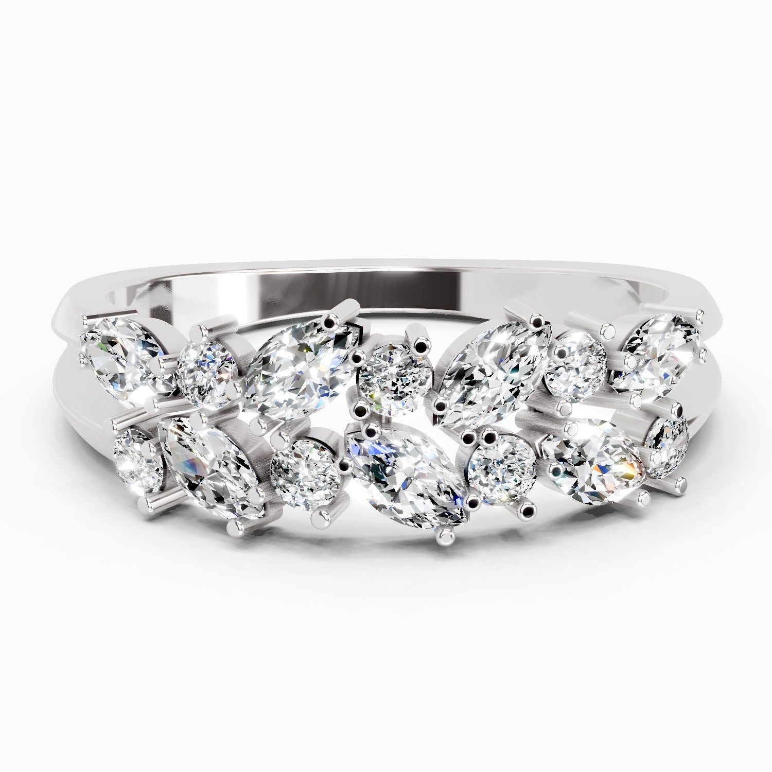 0.7 Ct Marquise And Round Cluster Ring | 14K White Gold