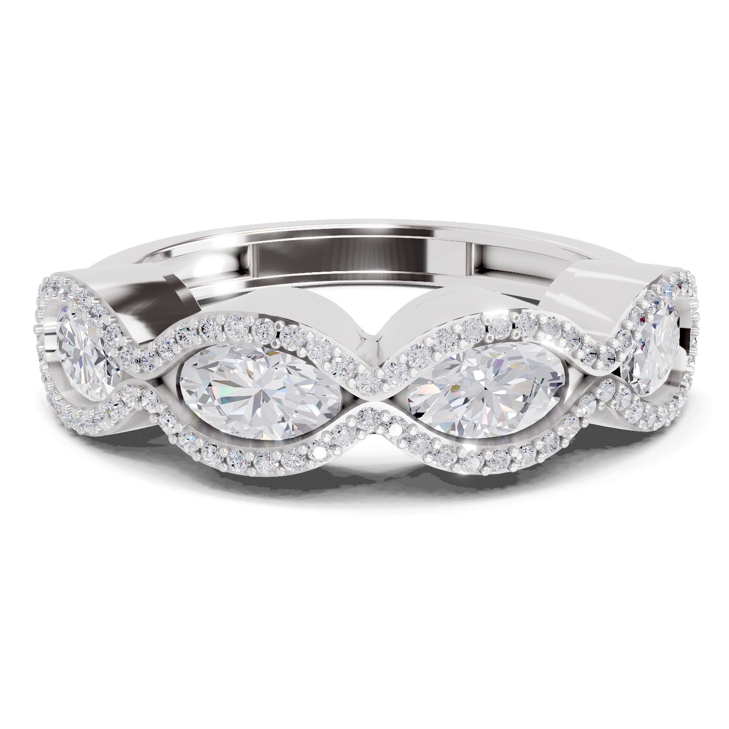 1.64 Carat Oval Shape Halo Wave Engagement Ring | 14K White Gold