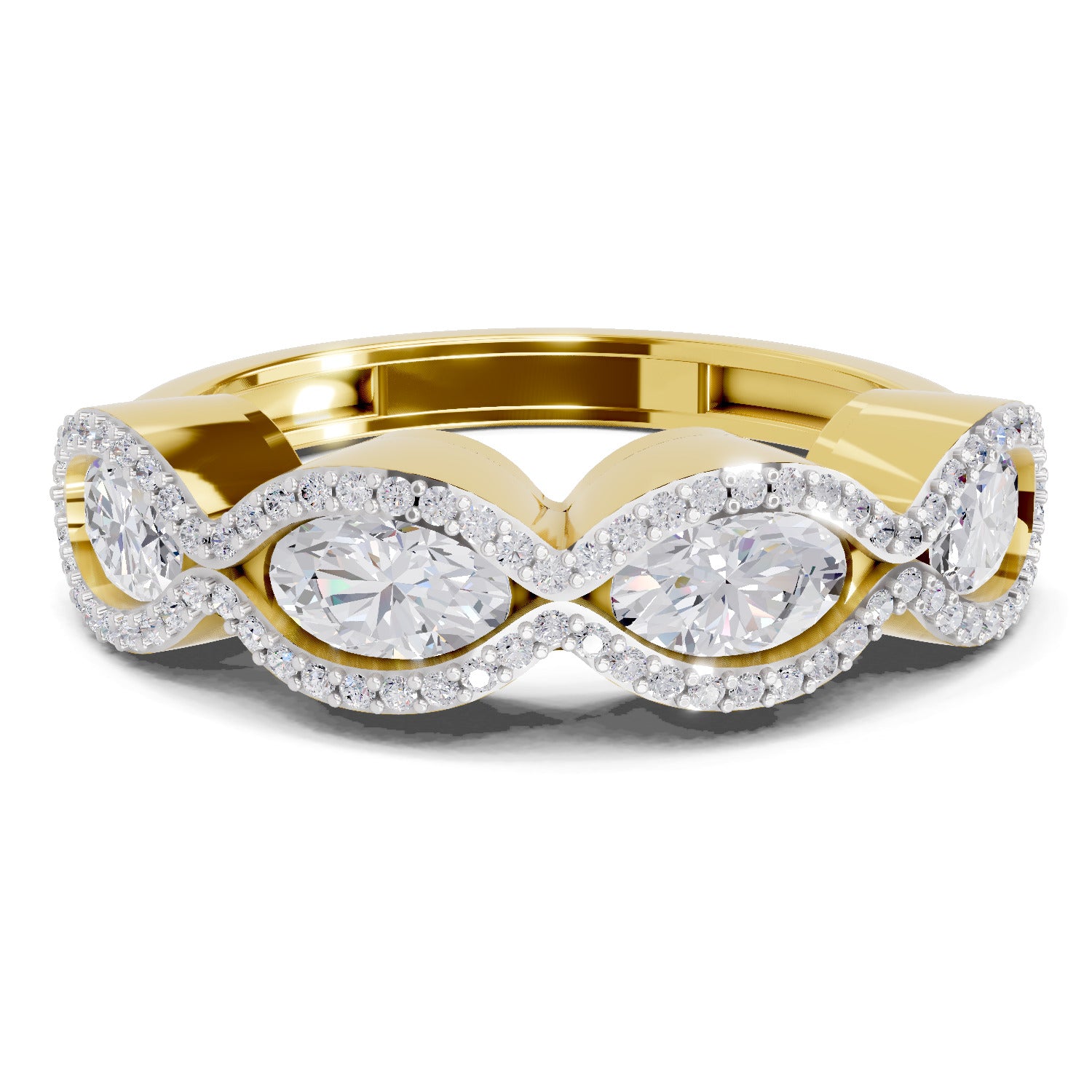 1.64 Carat Oval Shape Halo Wave Engagement Ring | 14K Yellow Gold