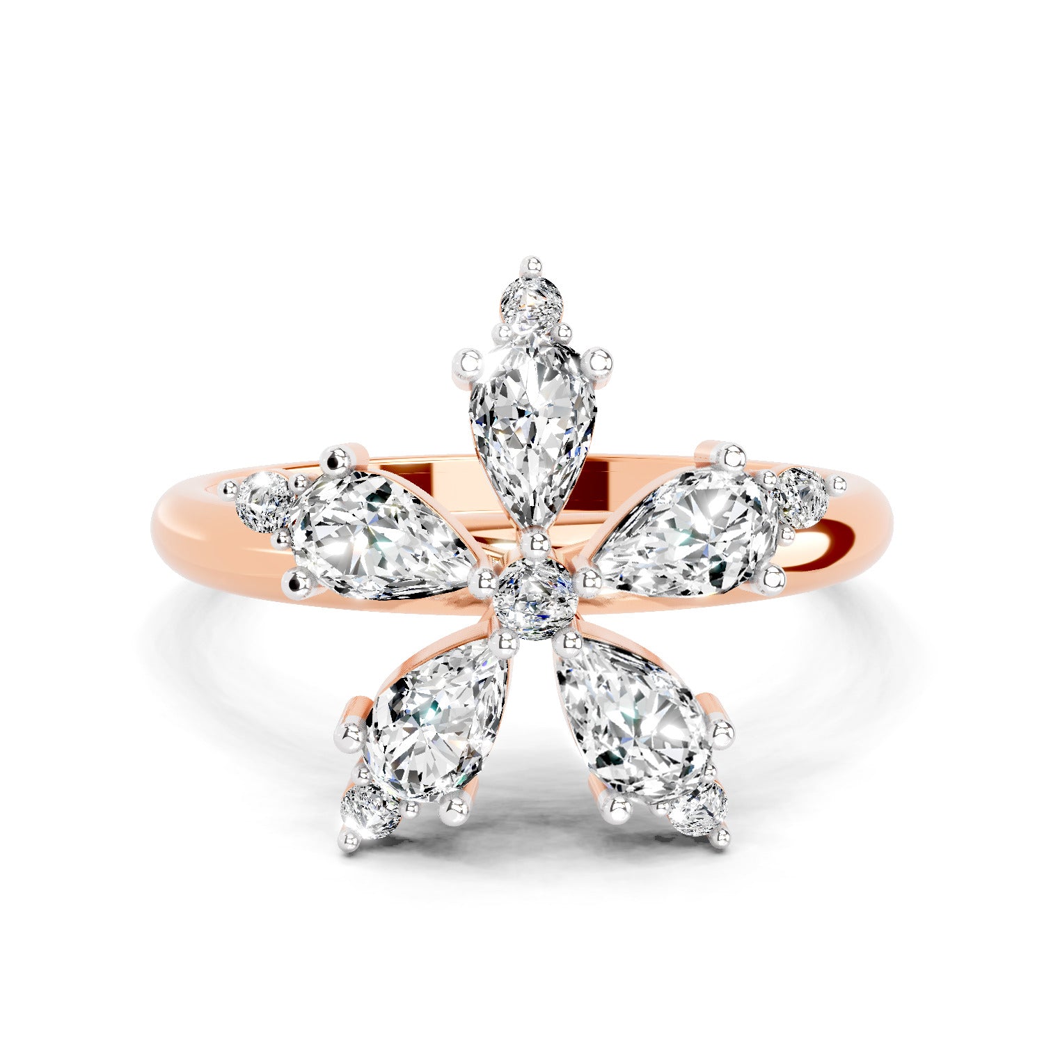 1.61 Ct Pear Shape Floral Diamond Ring | 14K Rose Gold