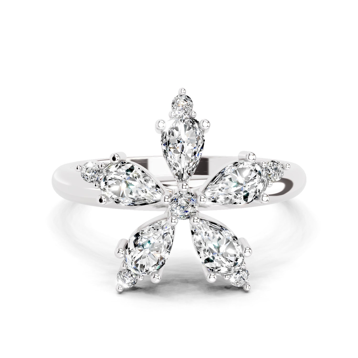 1.61 Ct Pear Shape Floral Diamond Ring | 14K White Gold