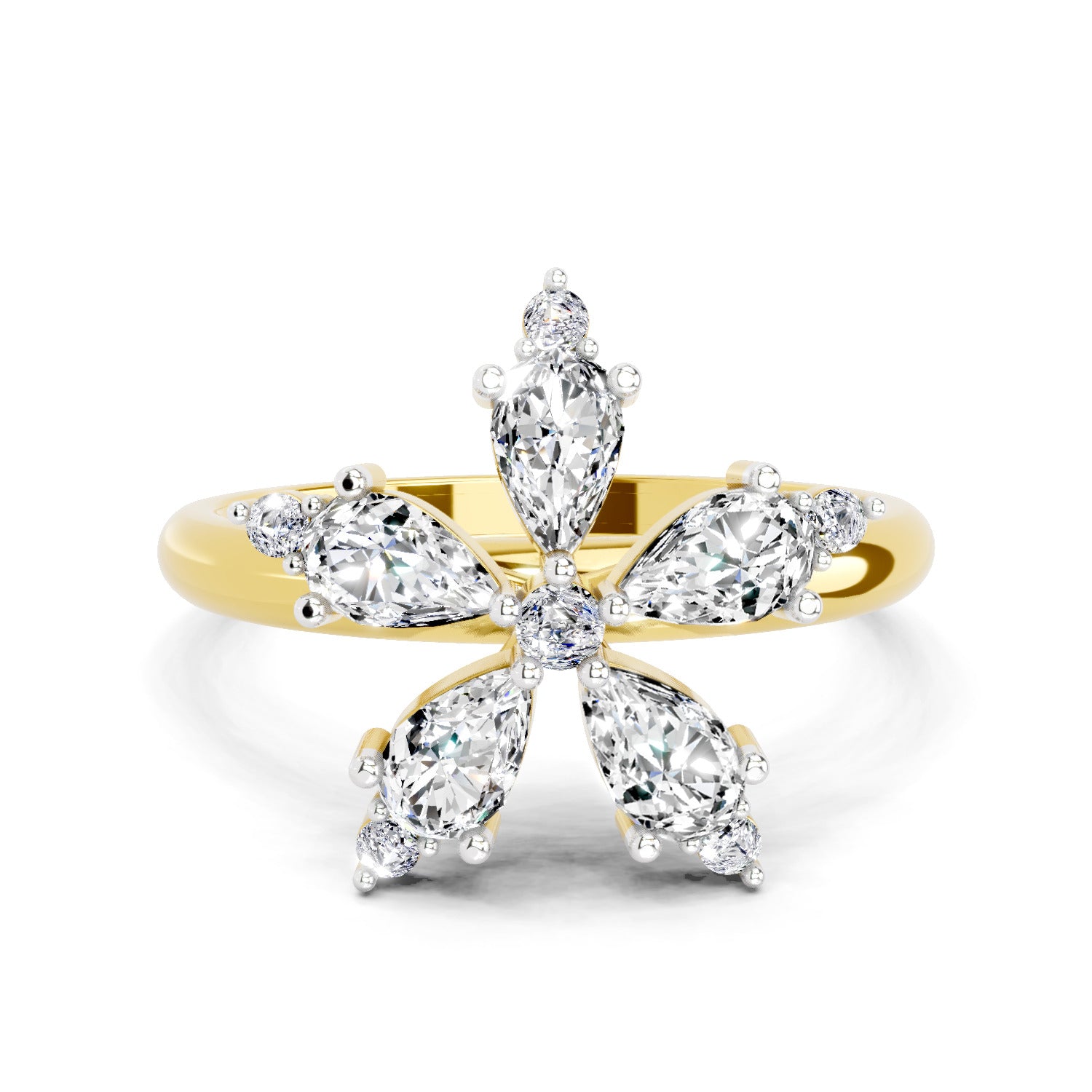 1.61 Ct Pear Shape Floral Diamond Ring | 14K Yellow Gold