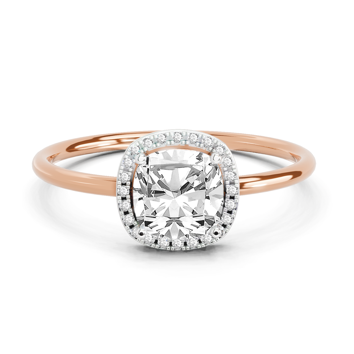 1.37 Ct Cushion Halo Ring | 14K Rose Gold