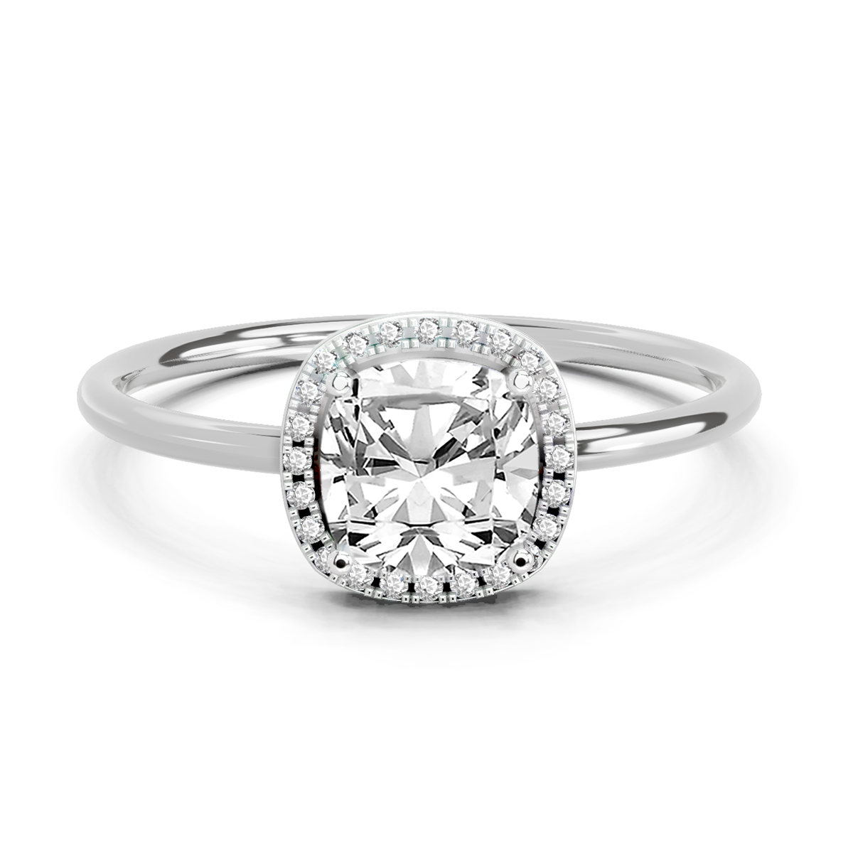 1.37 Ct Cushion Halo Ring | 14K White Gold