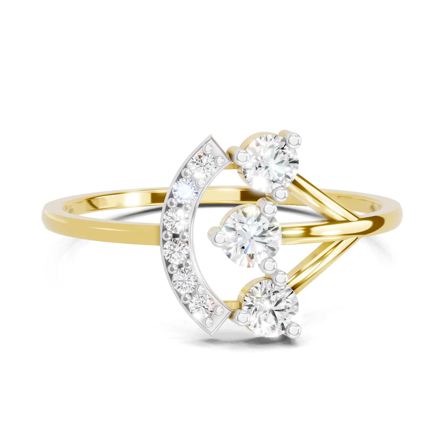 Sparkles Lab Grown Diamond 0.3 Carat Arc Three Stone Diamond Ring| 14K Yellow Gold