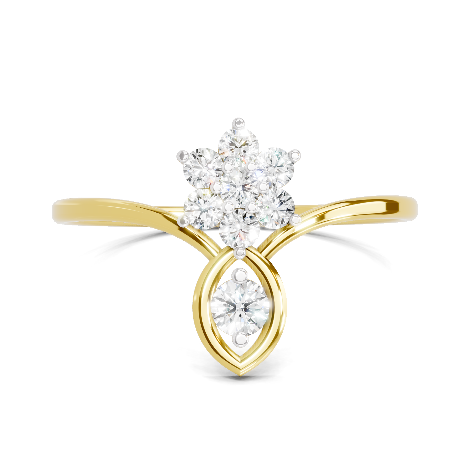 Sparkles Lab Grown Diamond 0.24 V-Shaped Floral Halo Ring| 14K Yellow Gold